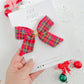 Red Christmas Plaid Gold Glitter Hair Bow