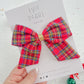 Red Christmas Plaid Gold Glitter Hair Bow