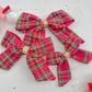 Red Christmas Plaid Gold Glitter Hair Bow