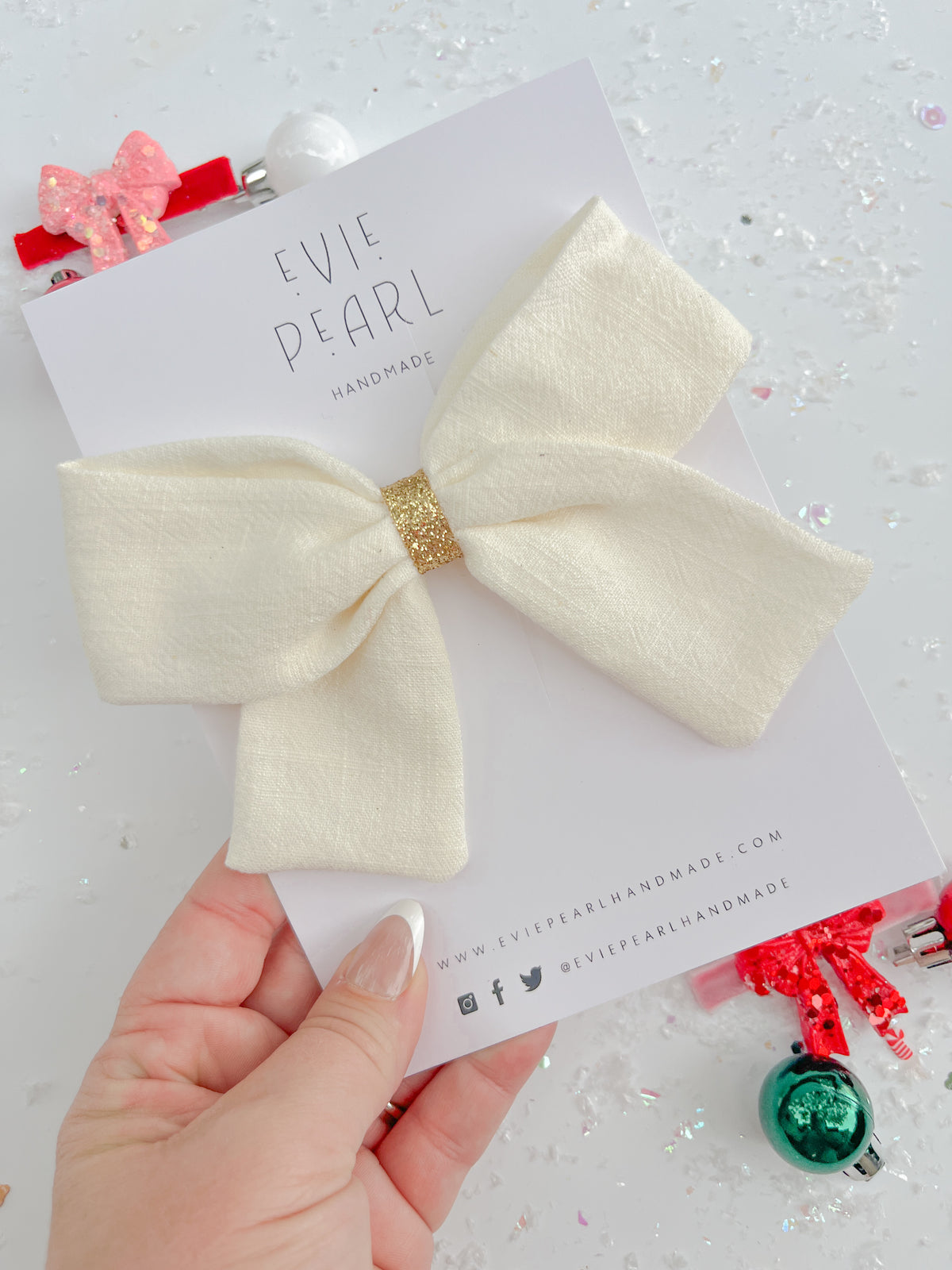 Cream Gold Glitter Hair Bow