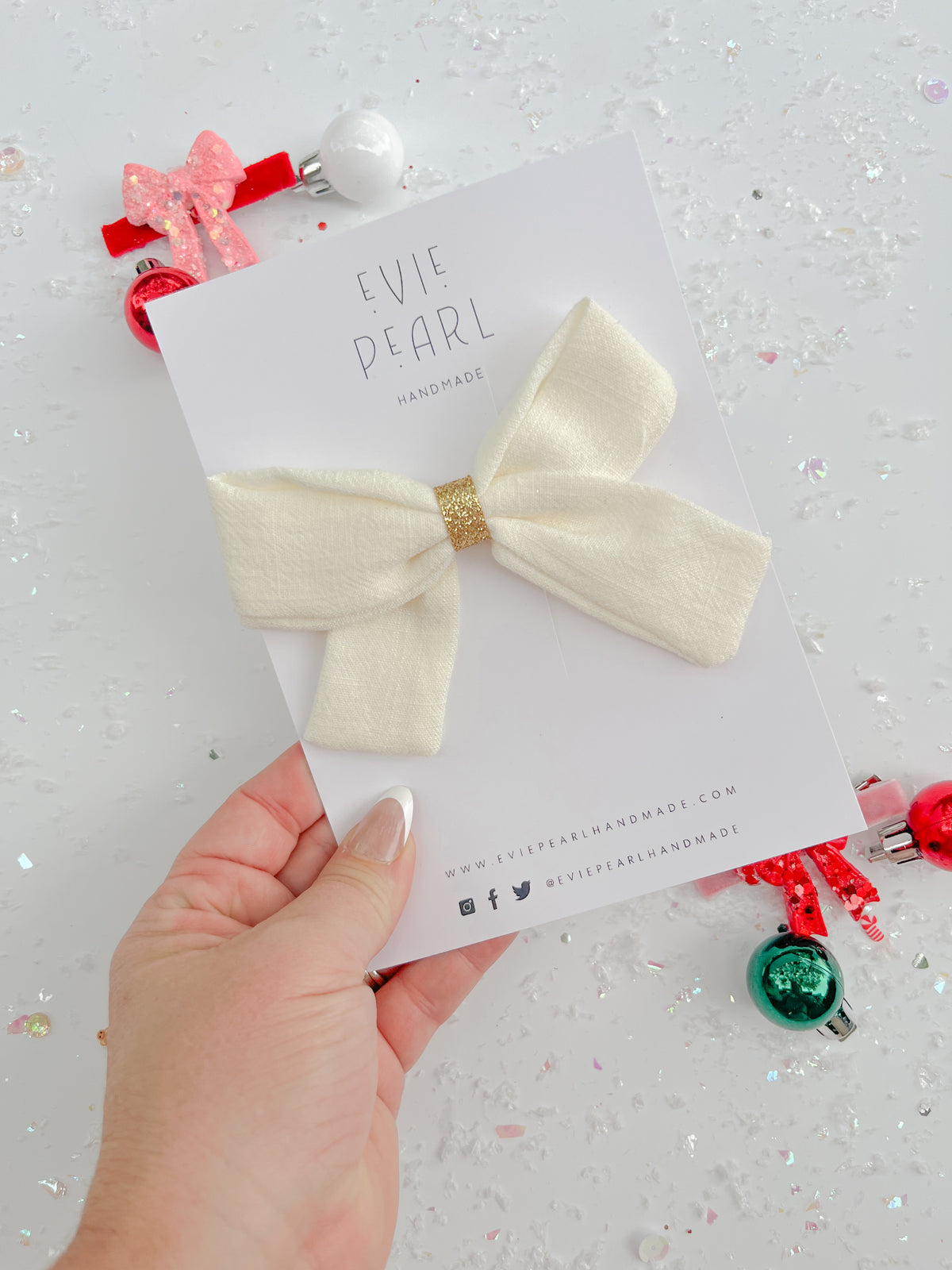 Cream Gold Glitter Hair Bow
