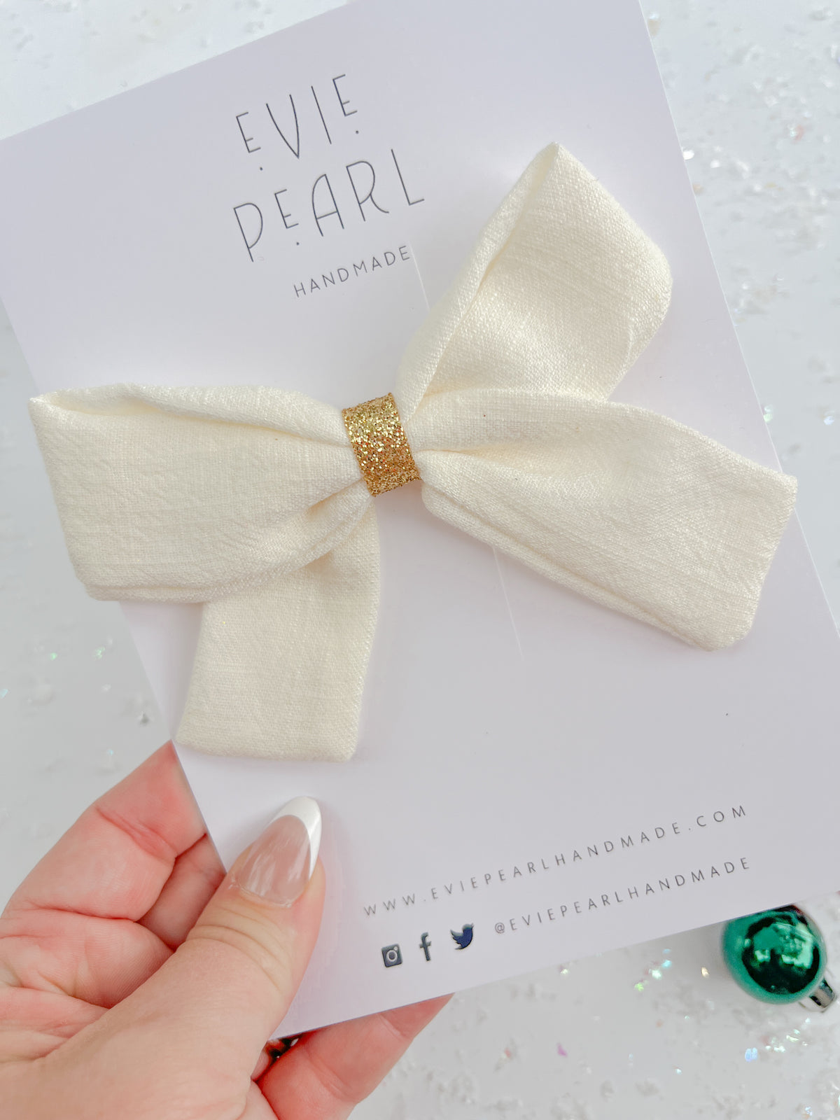 Cream Gold Glitter Hair Bow
