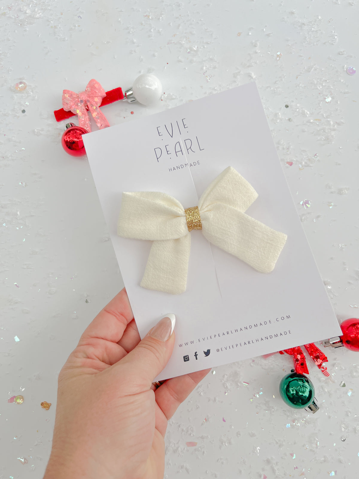 Cream Gold Glitter Hair Bow