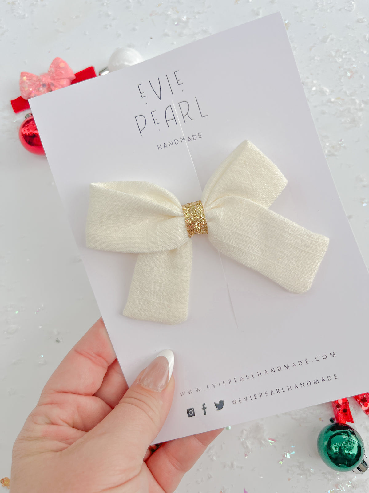 Cream Gold Glitter Hair Bow