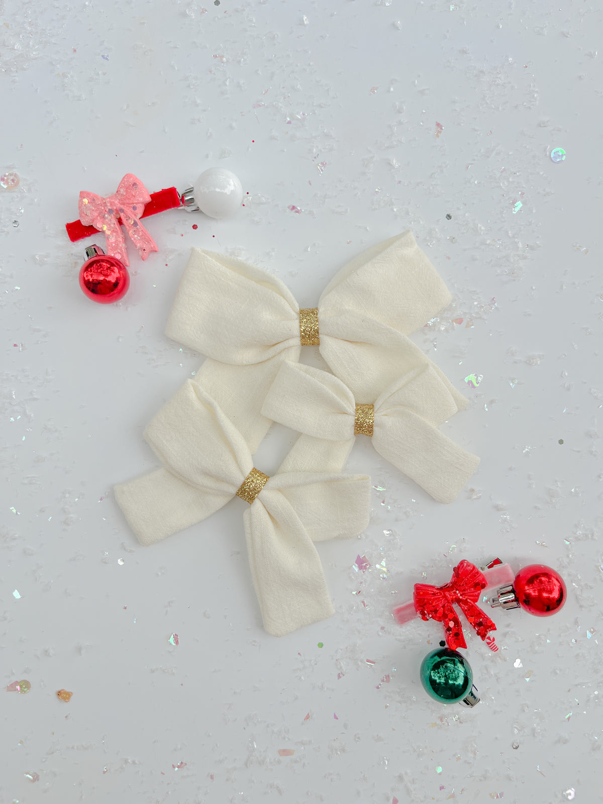 Cream Gold Glitter Hair Bow