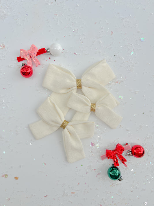 Cream Gold Glitter Hair Bow