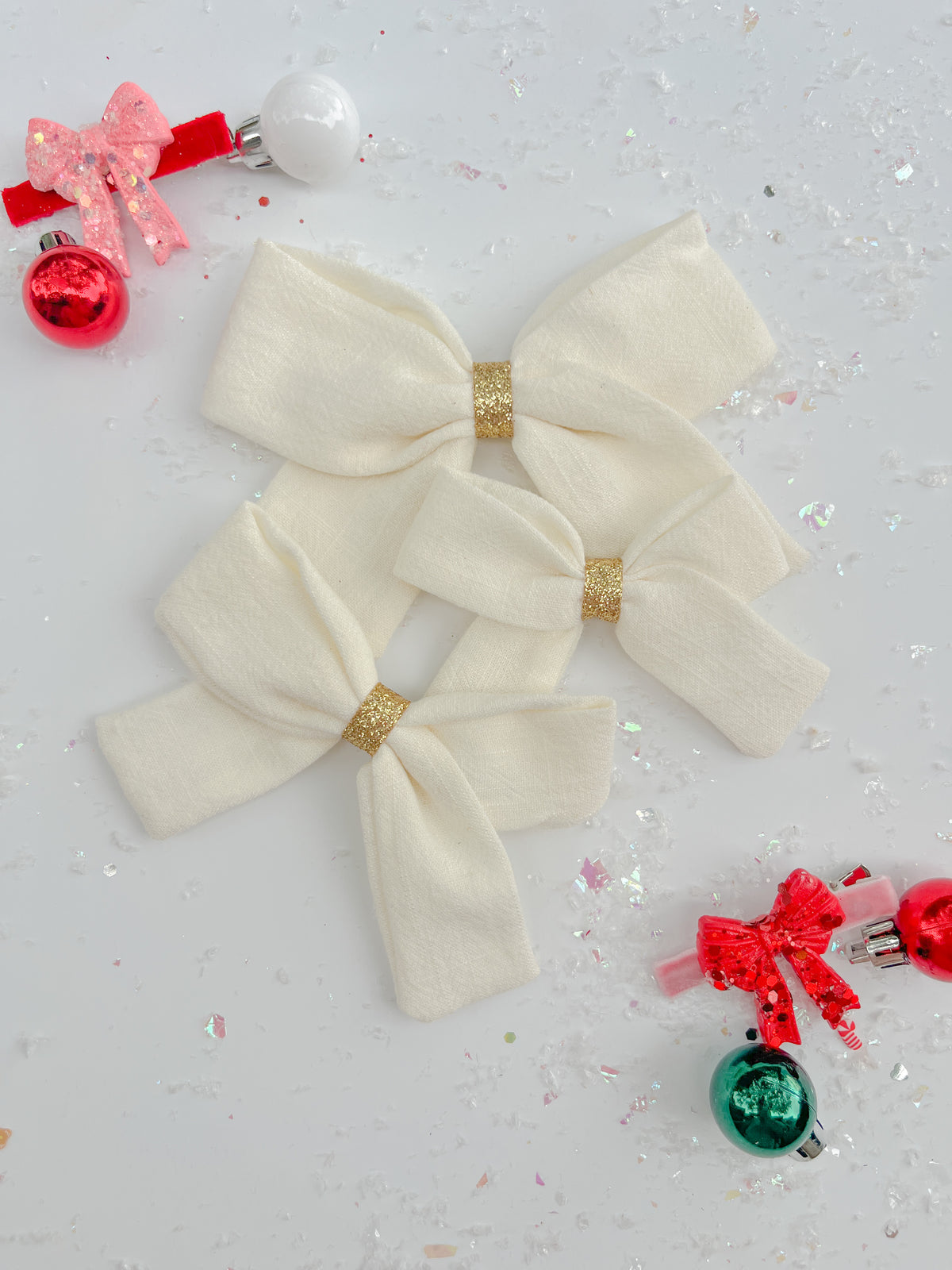 Cream Gold Glitter Hair Bow