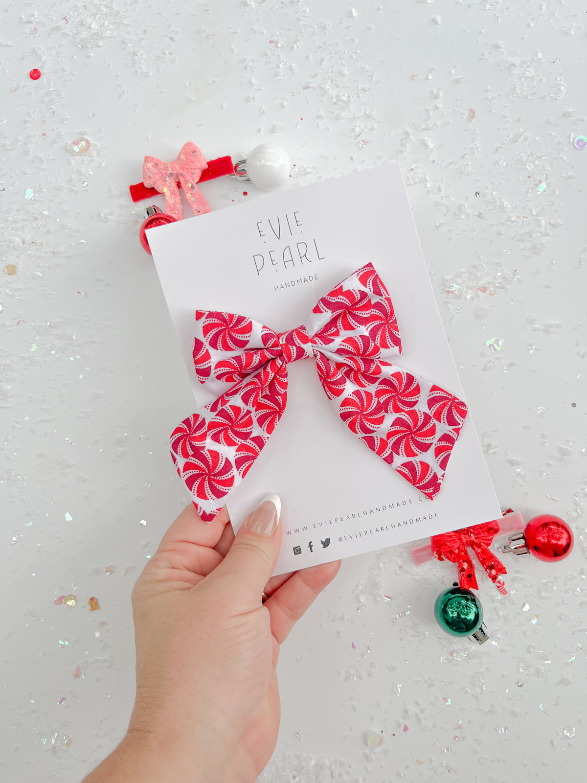 Red Peppermint Medium Sailor Hair Bow