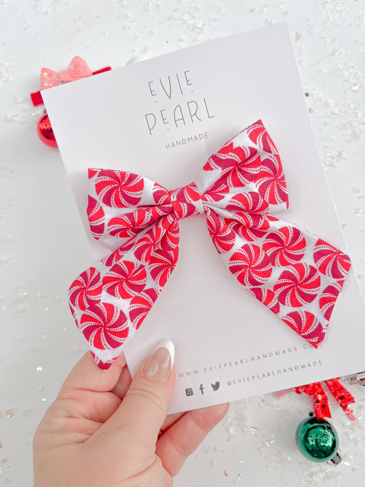 Red Peppermint Medium Sailor Hair Bow