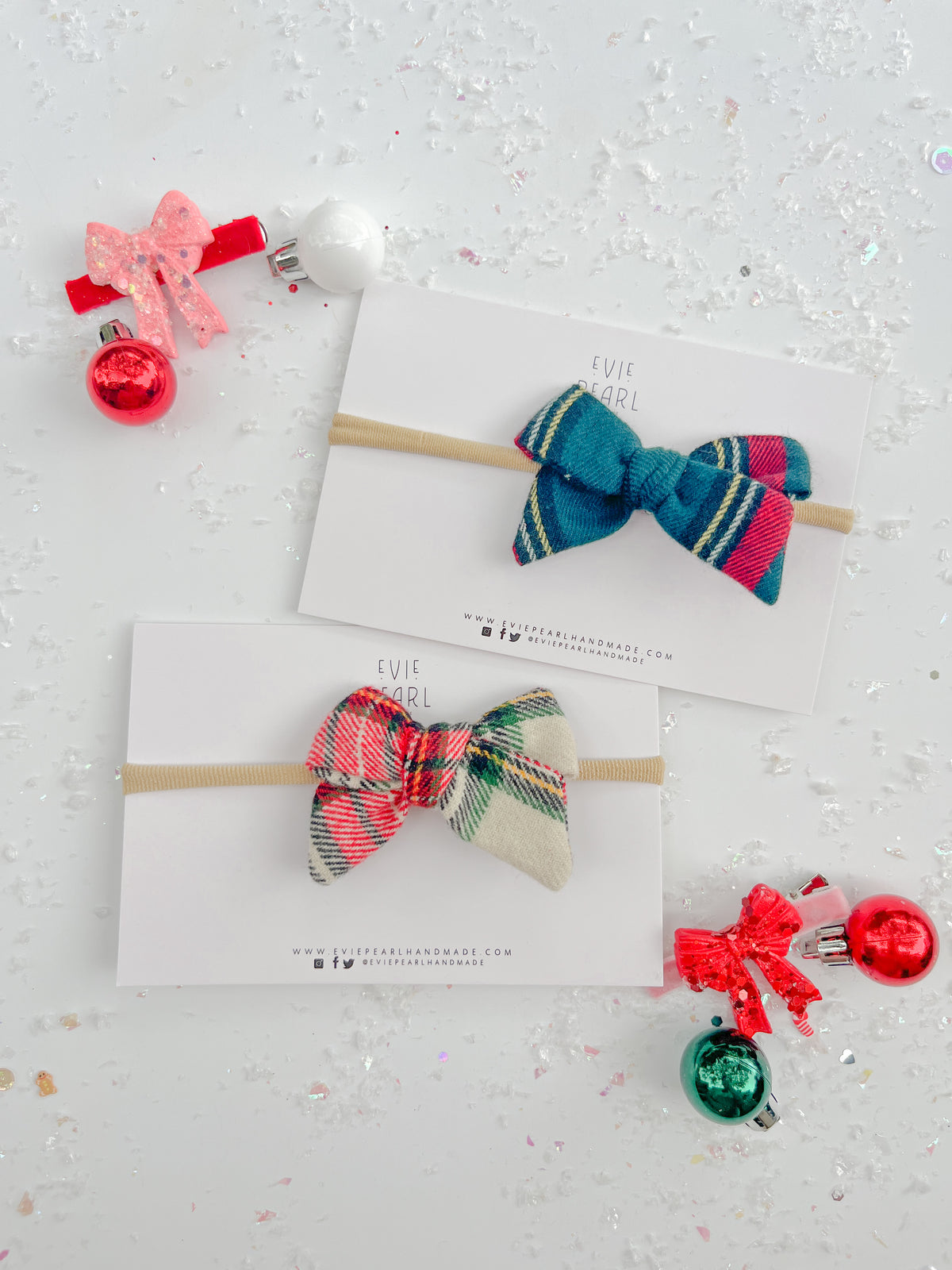 Christmas Plaid Small Pinwheel Bows on nylon headband for babies