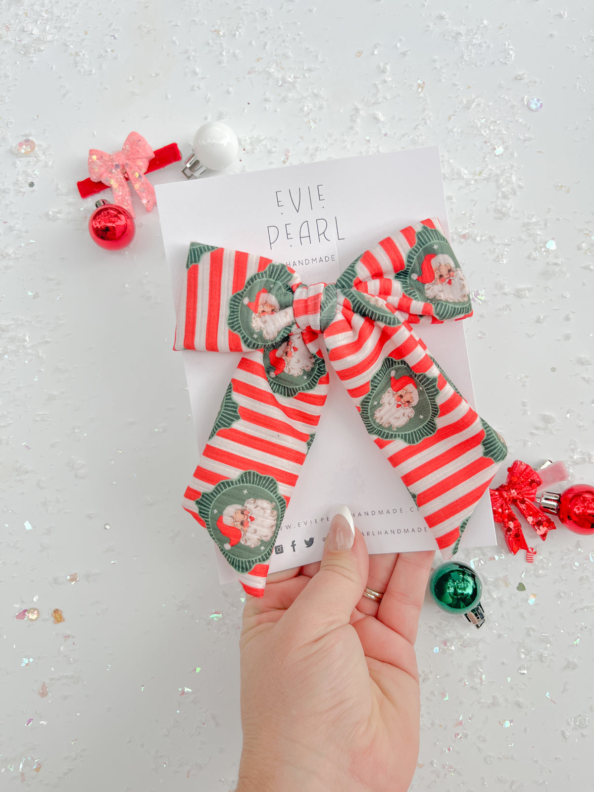 Vintage Santa Stripes XL Pinwheel Hair Bow