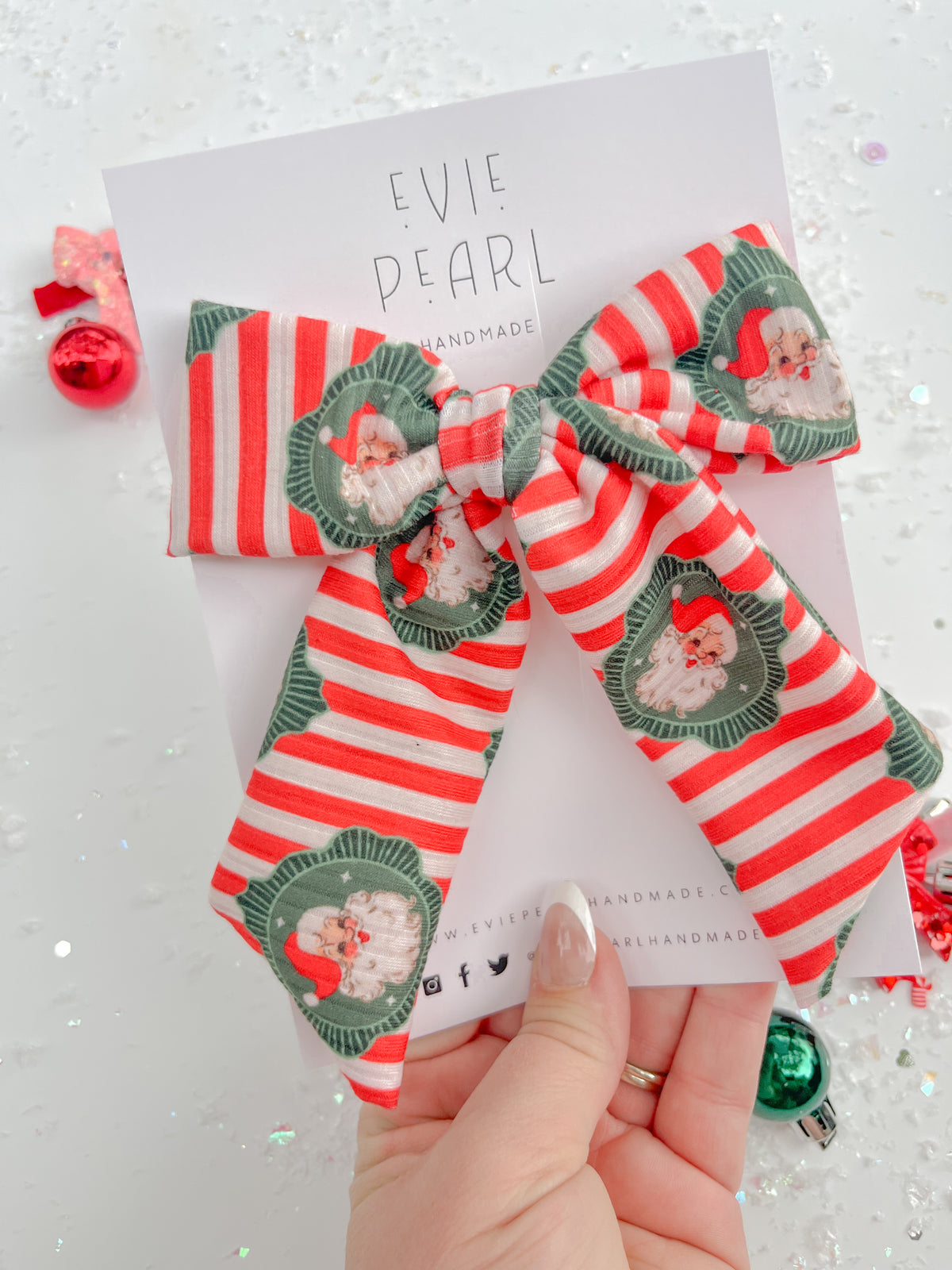 Vintage Santa Stripes XL Pinwheel Hair Bow