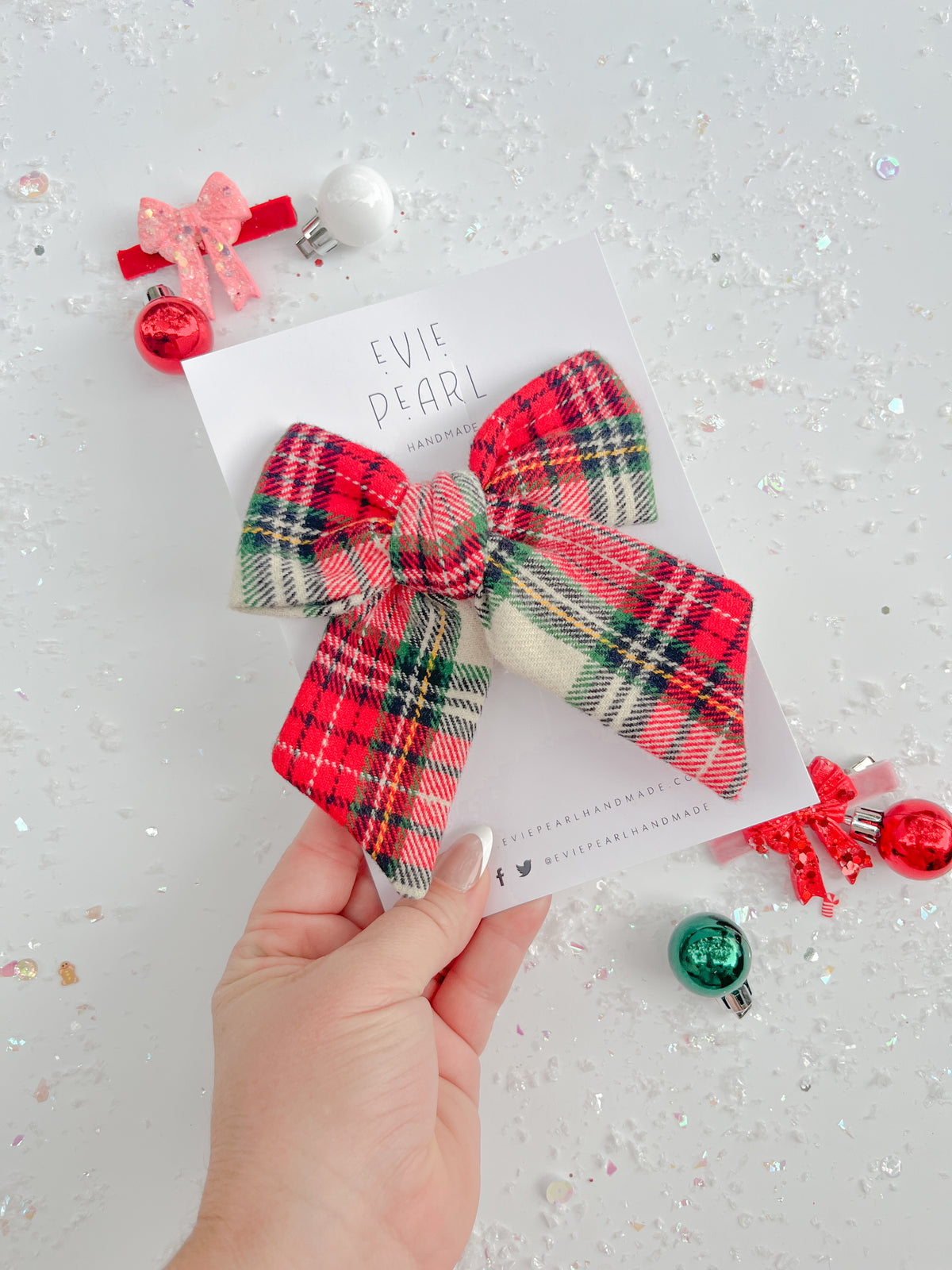 White Christmas Plaid XL Pinwheel Hair Bow