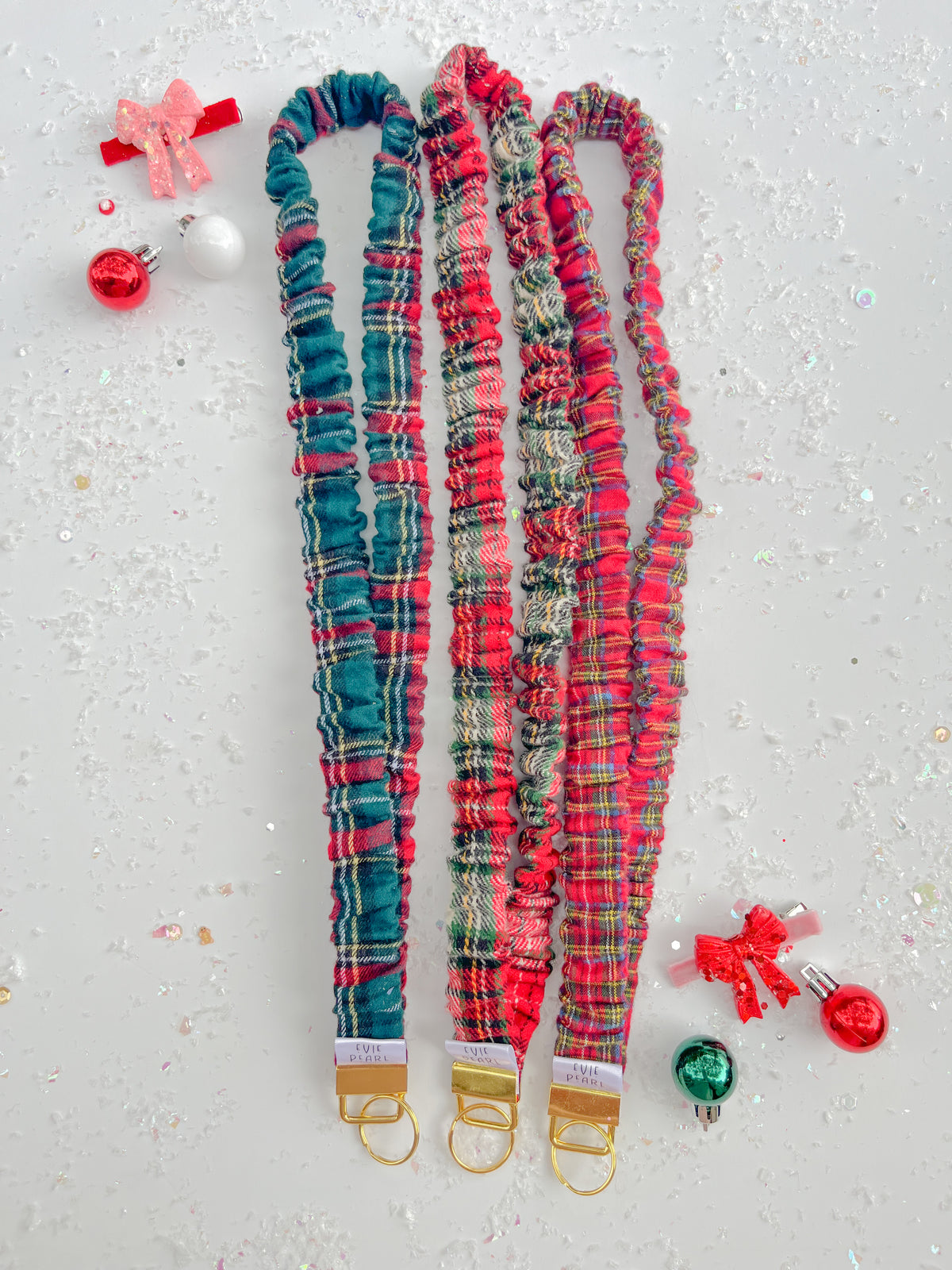 Christmas Plaid Scrunchy Teacher Lanyard