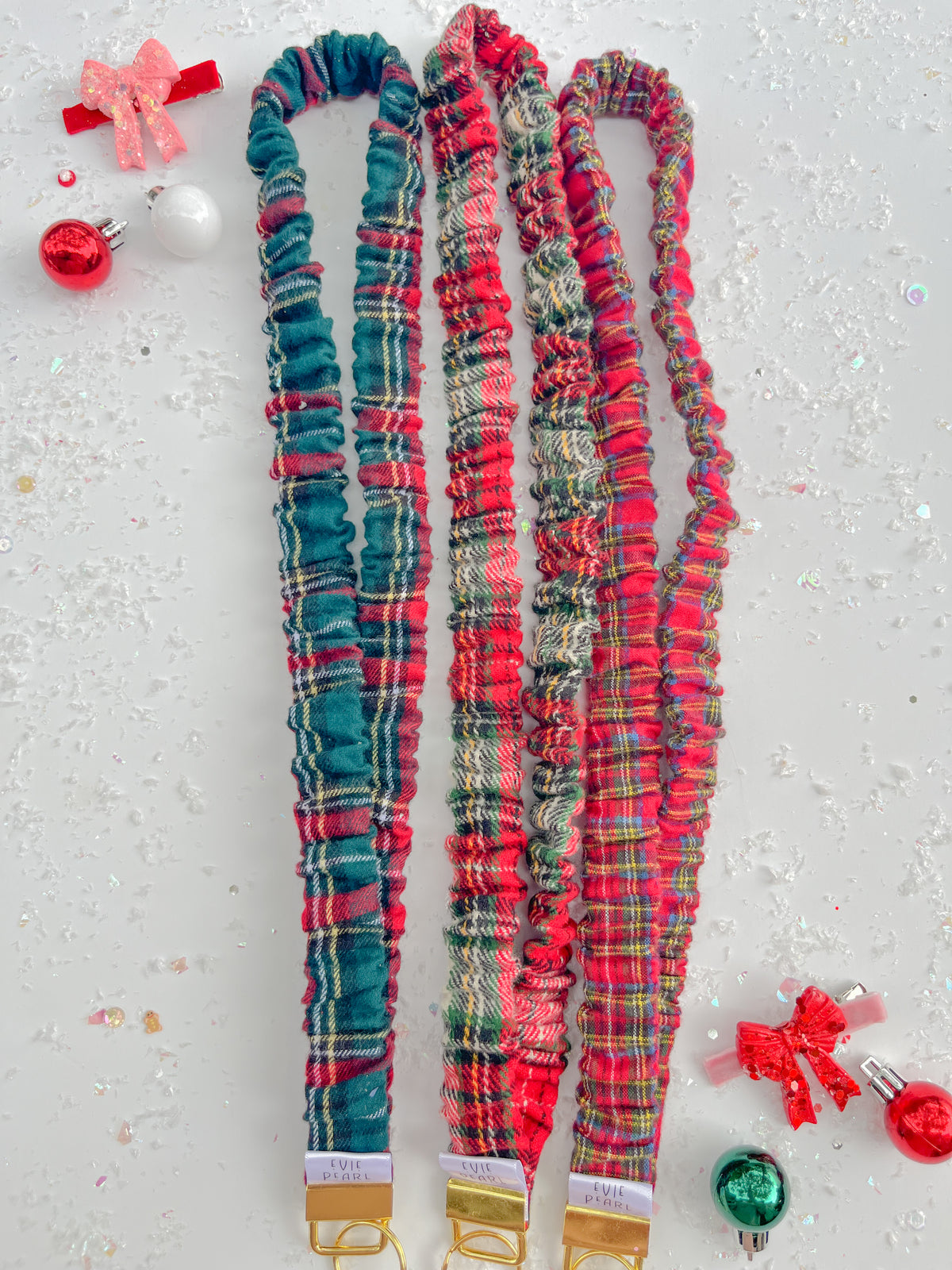 Christmas Plaid Scrunchy Teacher Lanyard