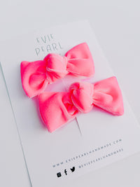 Hot Pink Velvet Knot Bow Pigtails