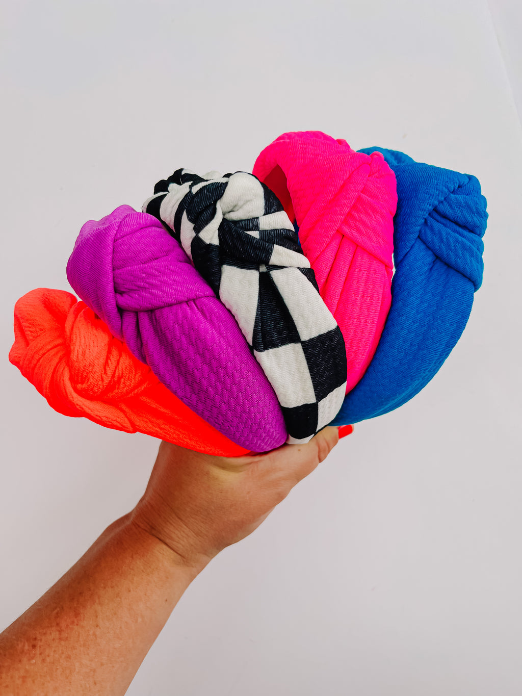 Neon Checkered Knotted Headbands for Girls & Women