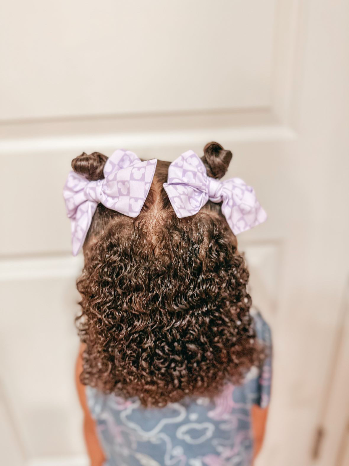 Purple Checkered Mouse Head Small Pigtail Bows