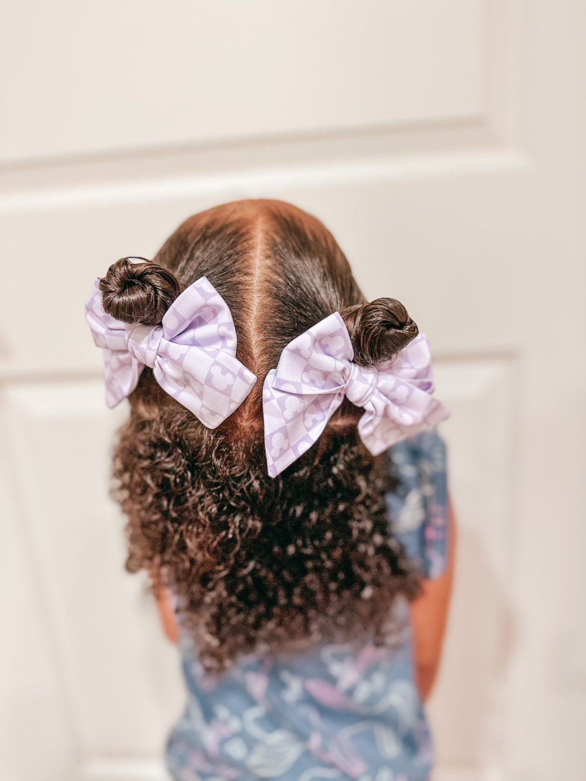 Purple Checkered Mouse Head Small Pigtail Bows