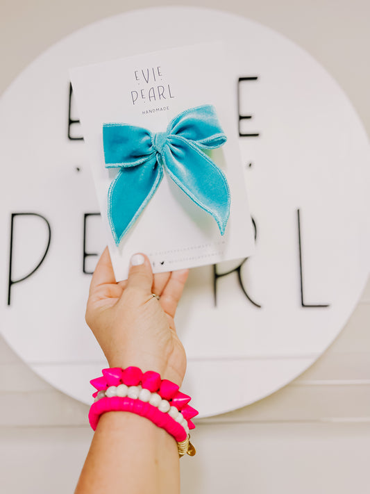 Turquoise Blue Velvet Small Bow