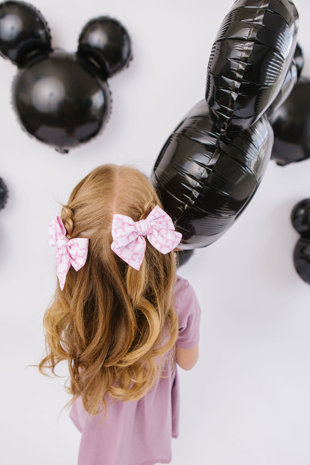 Pink Checkered Mouse Head Small Pigtail Bows