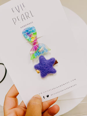 Mermaid Tail & Purple Star Clip Set