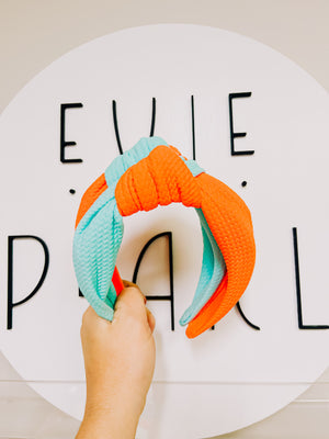 orange/teal knotted headband for girls and women