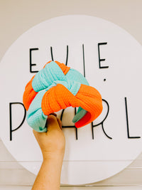 orange/teal knotted headband for girls and women