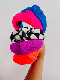 Neon Checkered Knotted Headbands for Girls & Women