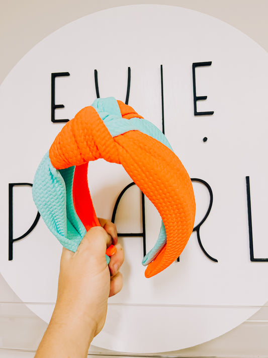 orange/teal knotted headband for girls and women