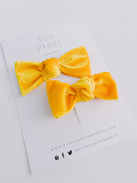 Yellow Velvet Knot Bow Pigtails