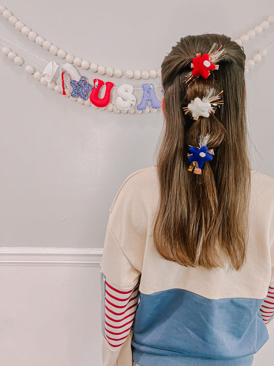 Trio sequin star tinsel Clip Set