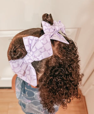 Purple Checkered Mouse Head Small Pigtail Bows