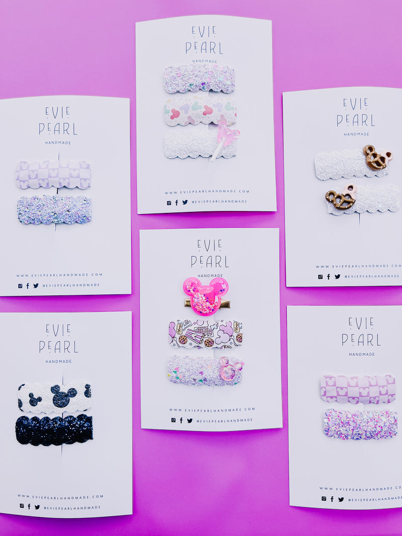 Black Glitter Mouse Head Snap Clip Set