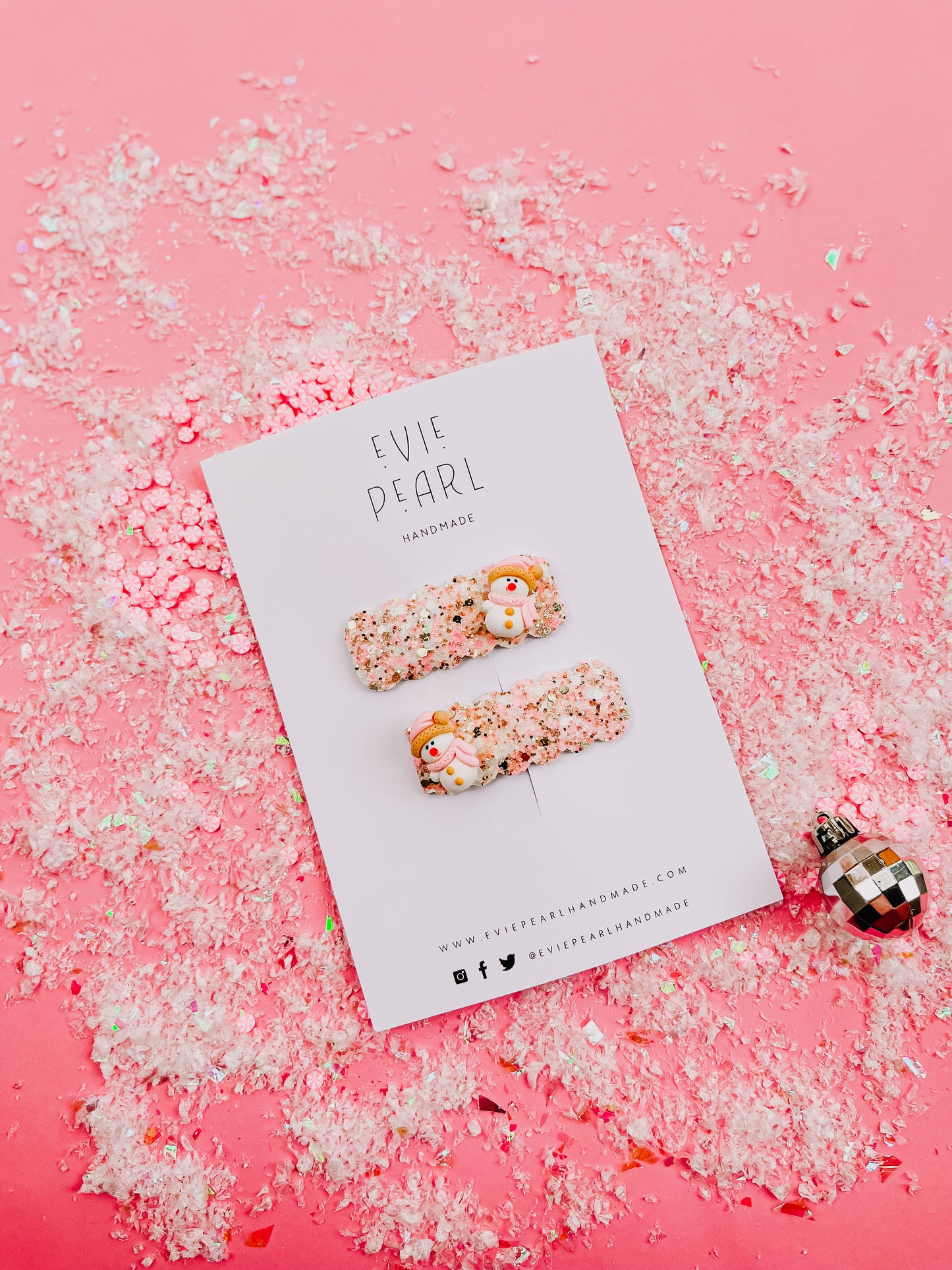 Pink Snowman Pigtail Snap Clip Set