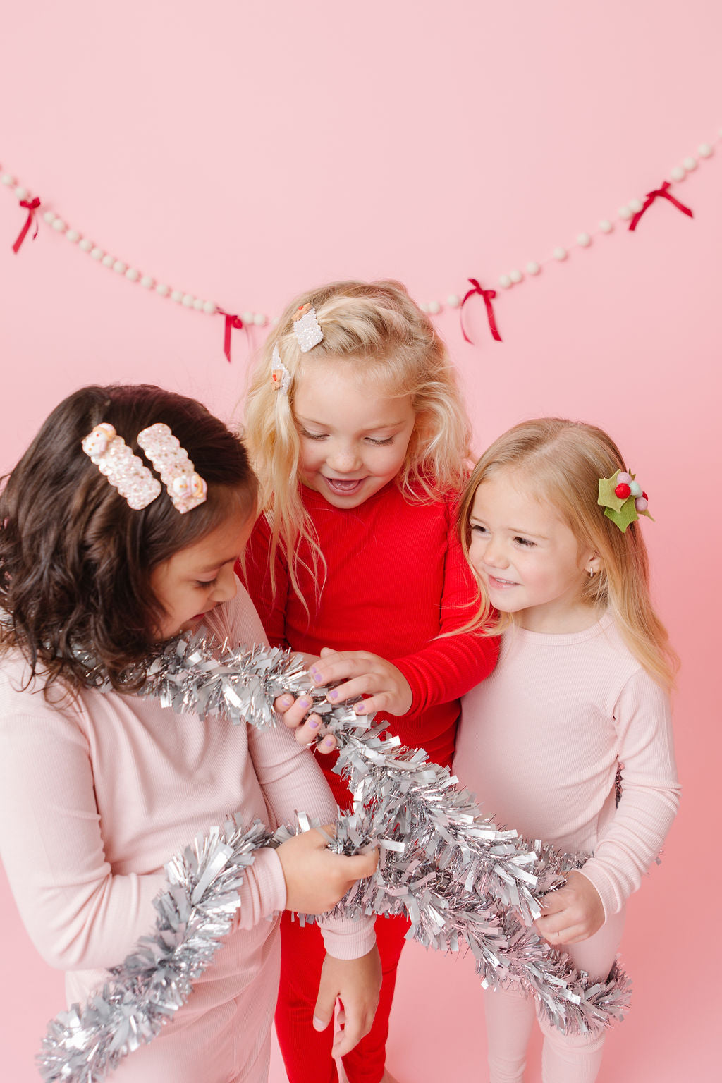 Pink Snowman Pigtail Snap Clip Set