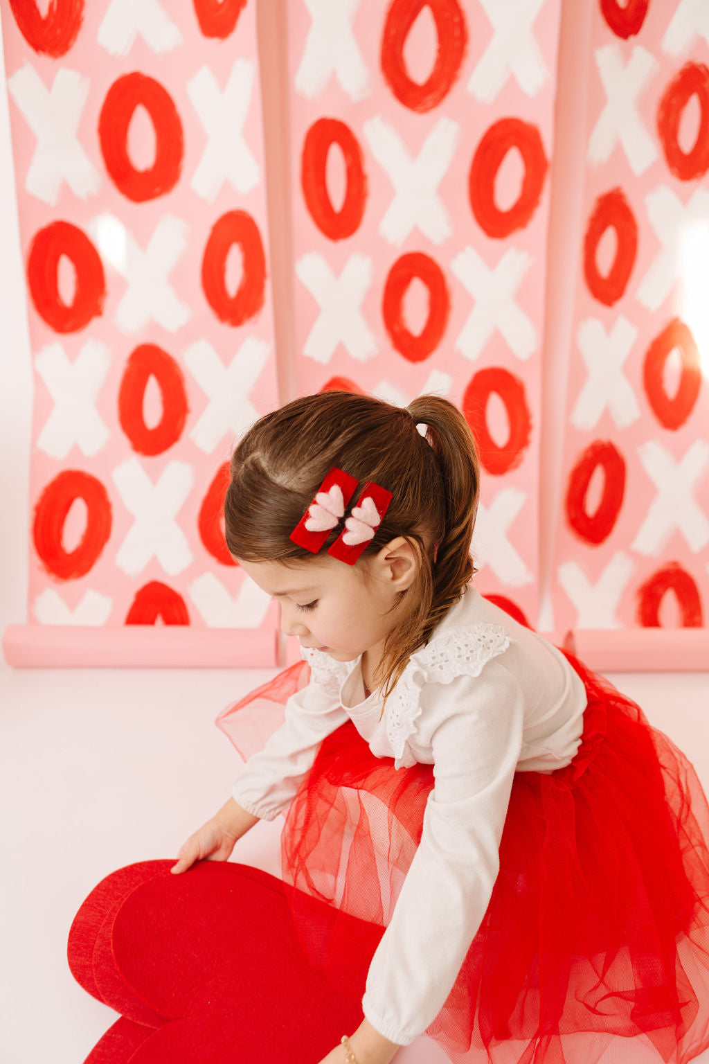 Red Double Heart Pigtail Snap Clip Set