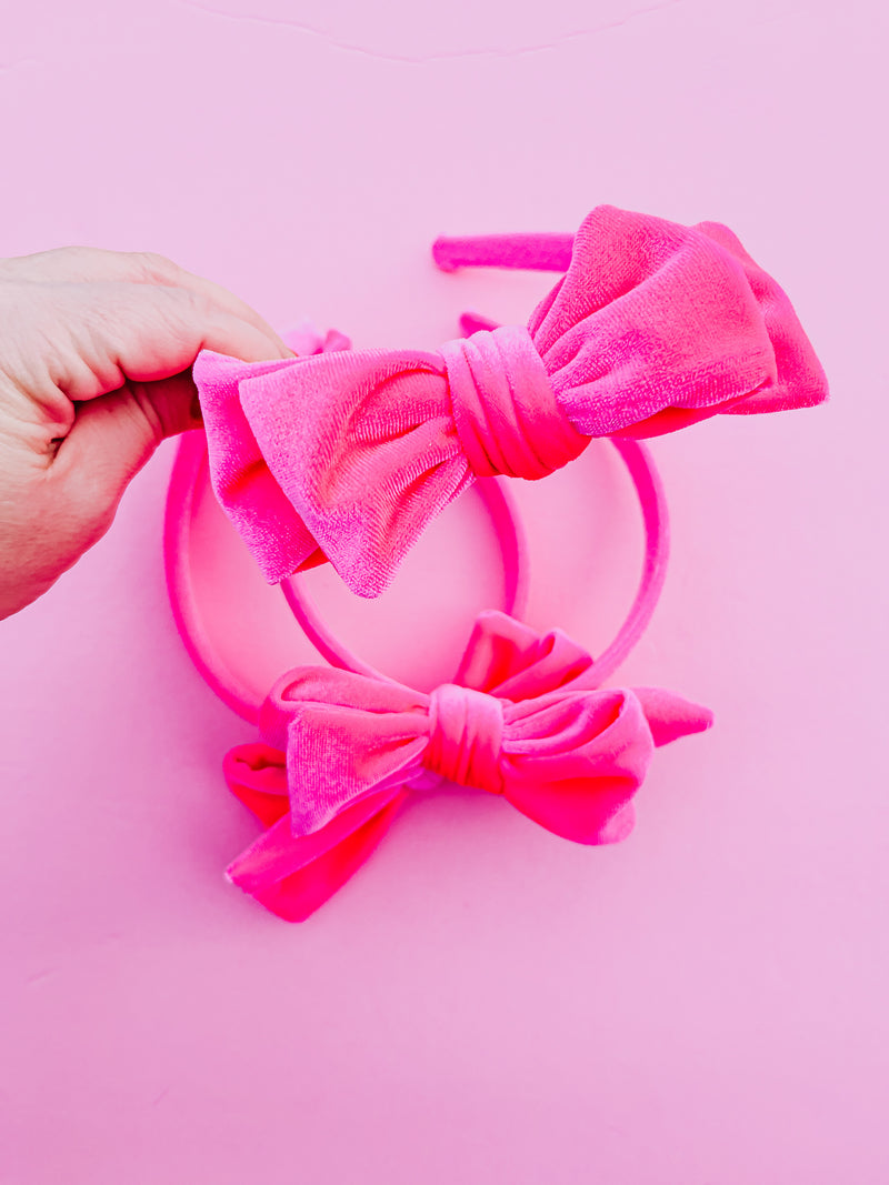Hot Pink Velvet Bow Headband