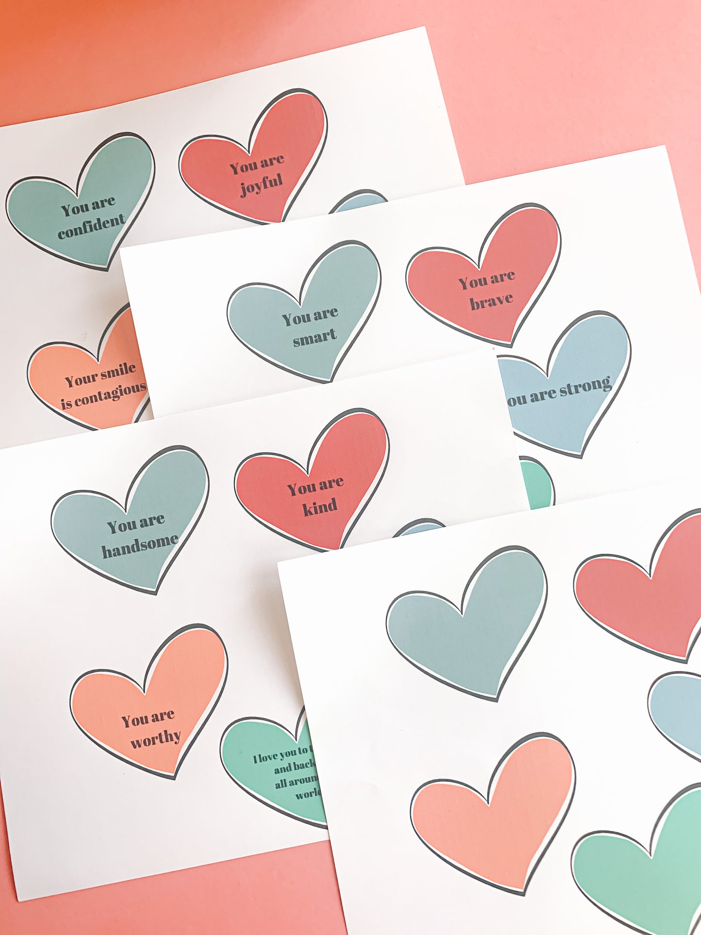 Positive Affirmation Valentine Hearts Digital File