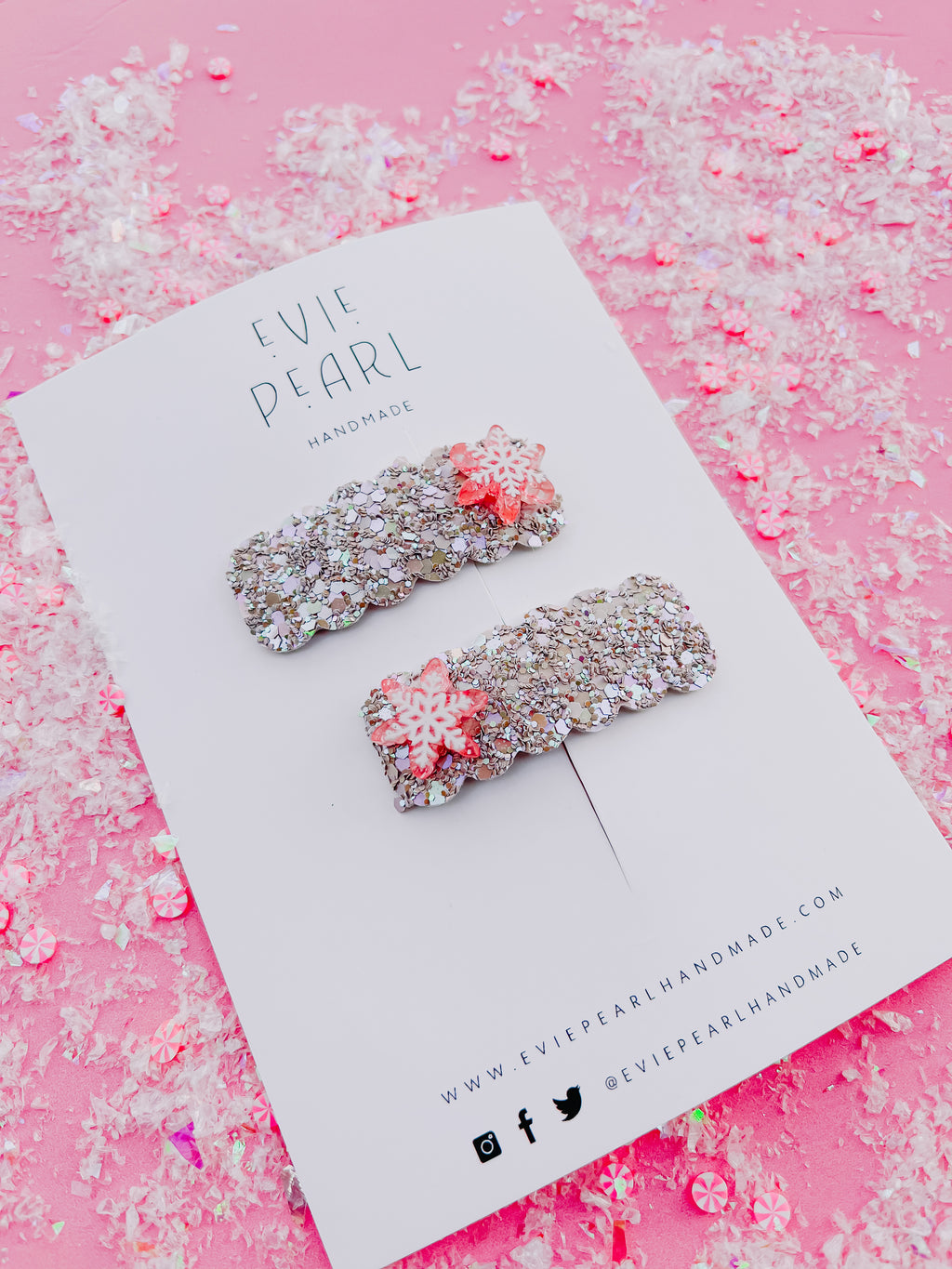 Pink Snowflake Pigtail Snap Clip Set