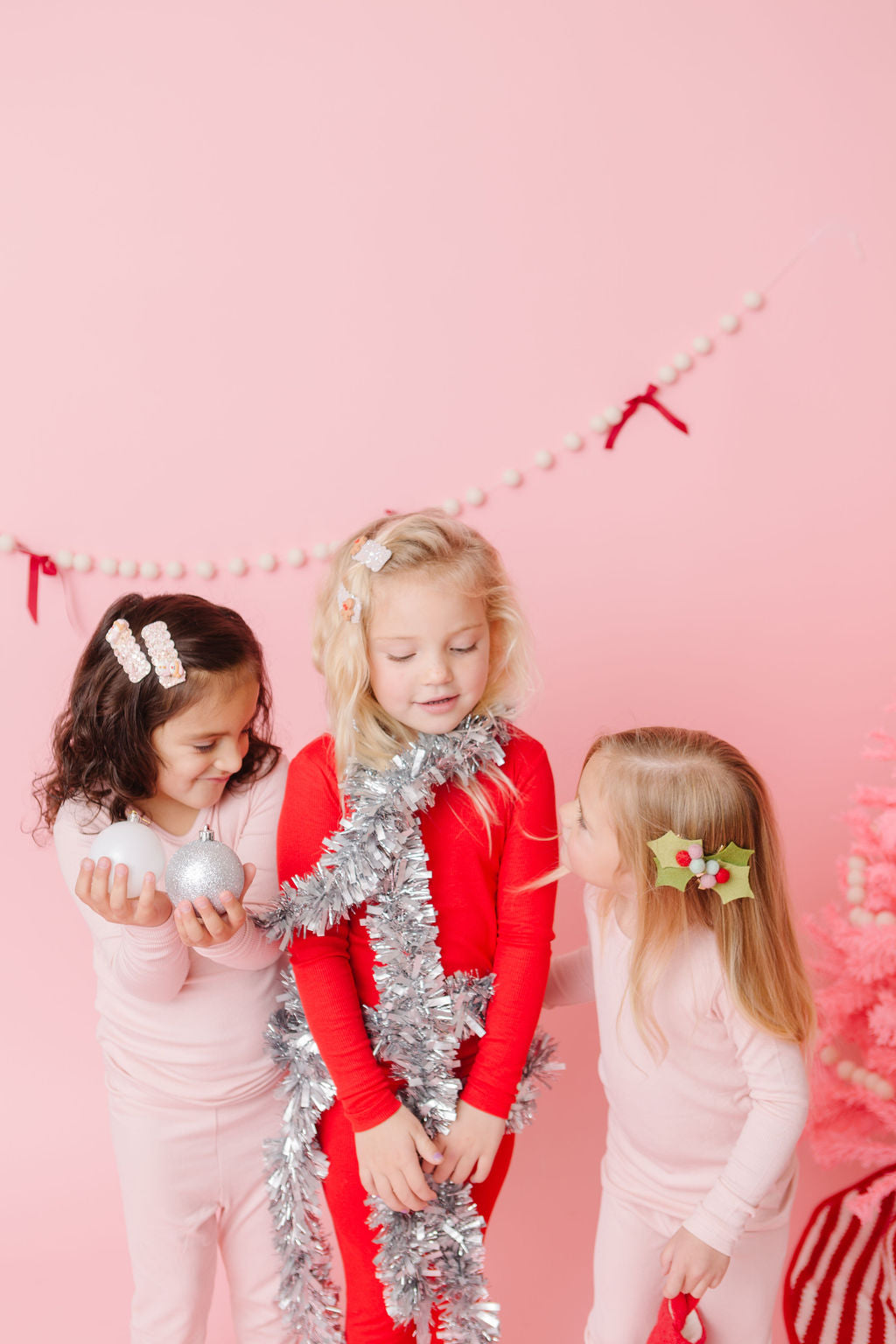 Pink Snowman Pigtail Snap Clip Set
