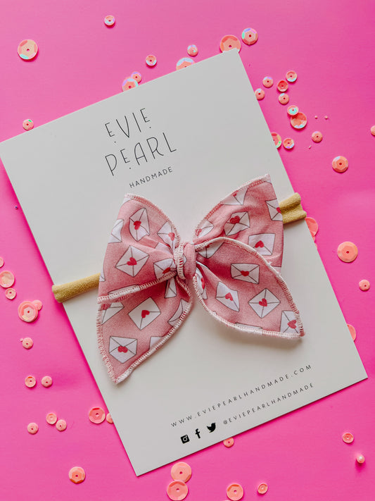 Small Love Note Envelope Bow on Nylon Headband