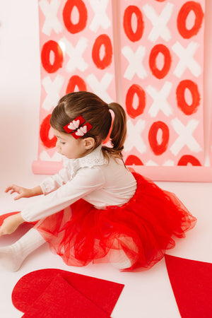 Red Double Heart Pigtail Snap Clip Set