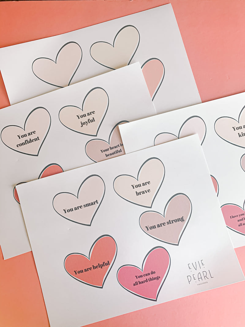 Positive Affirmation Valentine Hearts Digital File