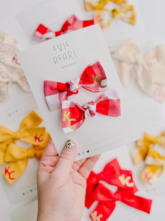 Red Plaid KC Knot Bow Pigtails