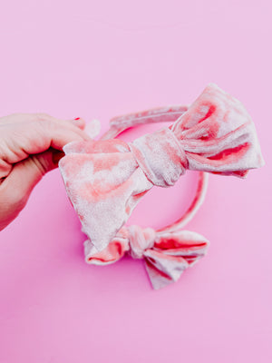 Pink Crushed Velvet Bow Headband
