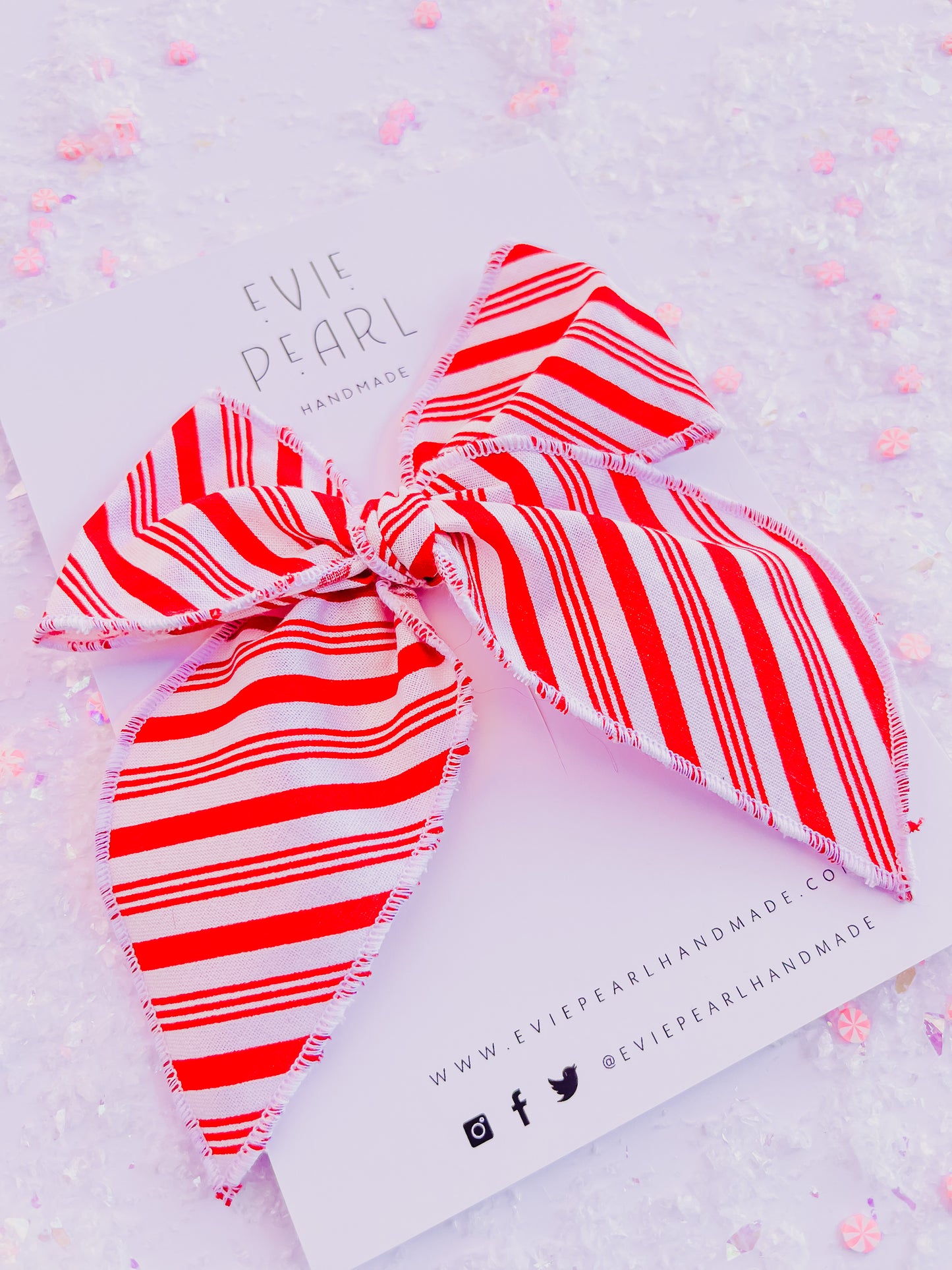 Oversized Red White Stripe Bow