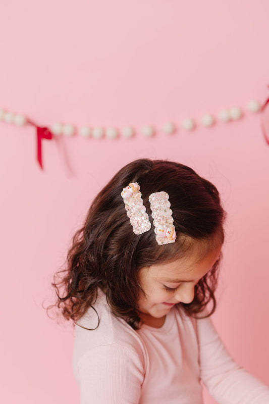 Pink Snowman Pigtail Snap Clip Set