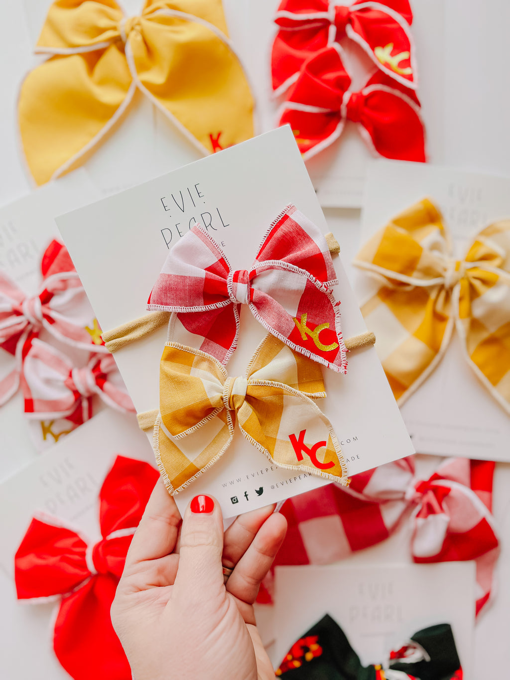 Small Red & Gold Plaid KC Bow Set