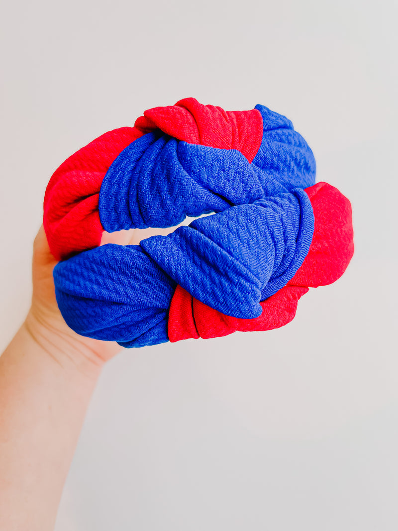PREORDER: Royal Blue/Red KU Jayhawk Knotted Headband for Girls & Women